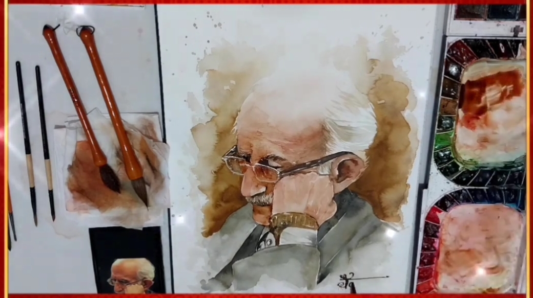 Painting of the face of calligraphers - Gholam Hossein Amirkhani